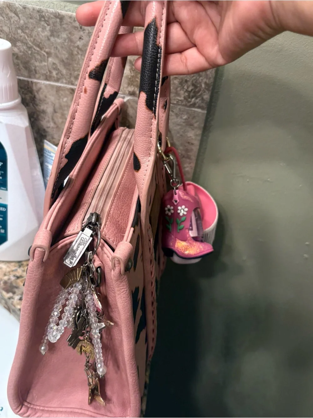 Wrangler Pink Cowprint Kids Tote with Boot Charm